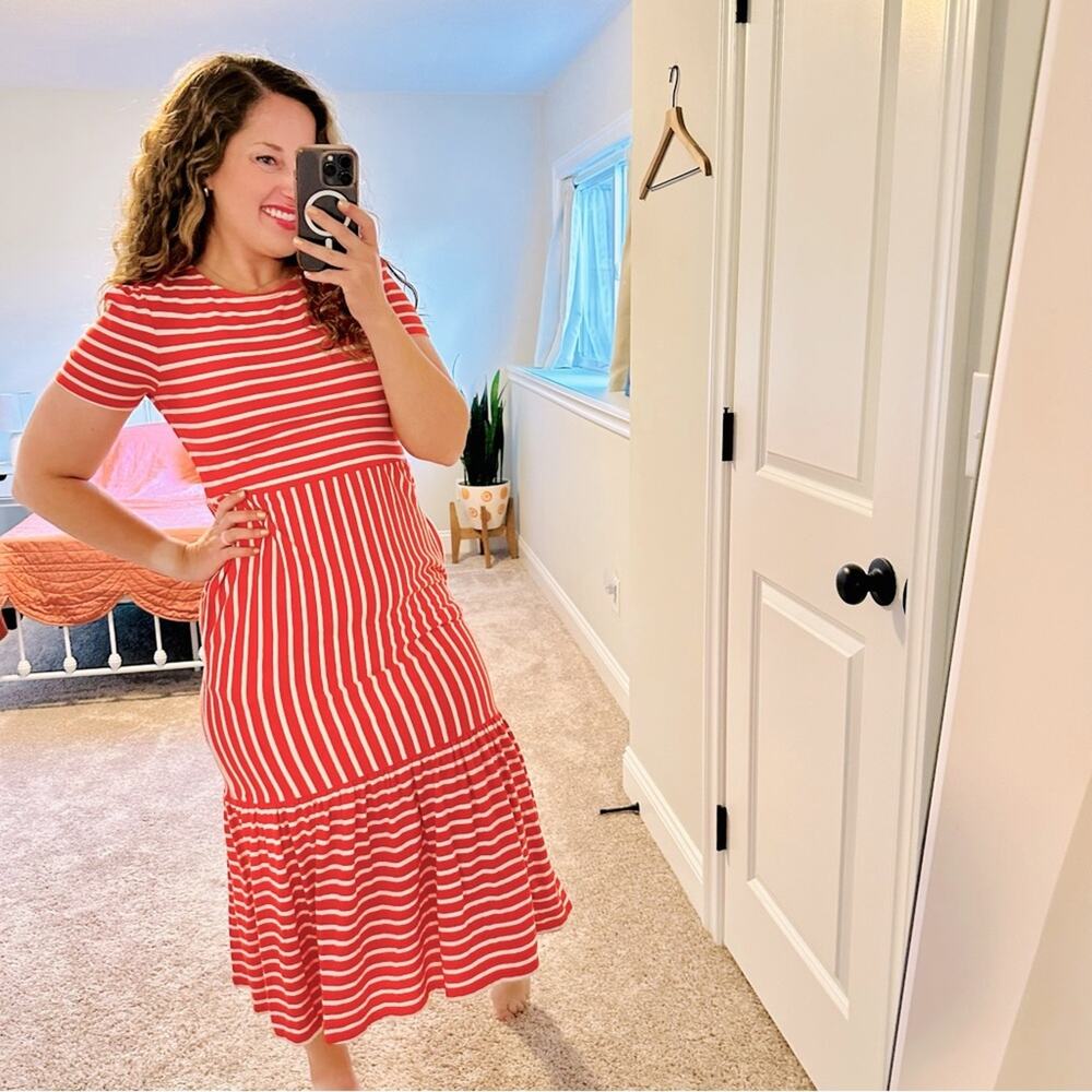 Boden Pink White Striped Short Sleeve Maxi Dress 2R